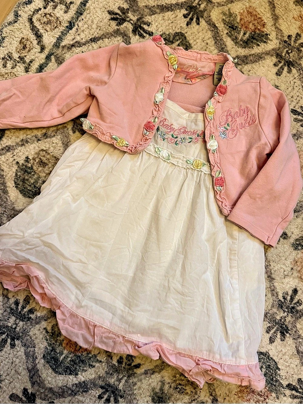 Vintage Baby Guess Baby Girls Floral Dress Pink & White 18m